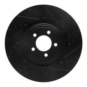 Jaguar F-Type Brake Rotor (1) - Front Right - R1 Concepts - Drilled & Slotted - Black - `06-`21